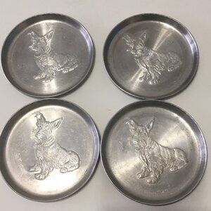 Vintage aluminum Scottish terrier dog drink coasters set of four